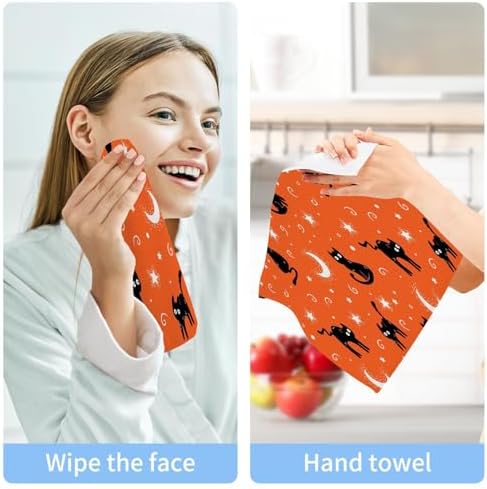 Pumpkin Cat Washcloth Set Halloween Washable Towels for Cats Kids
