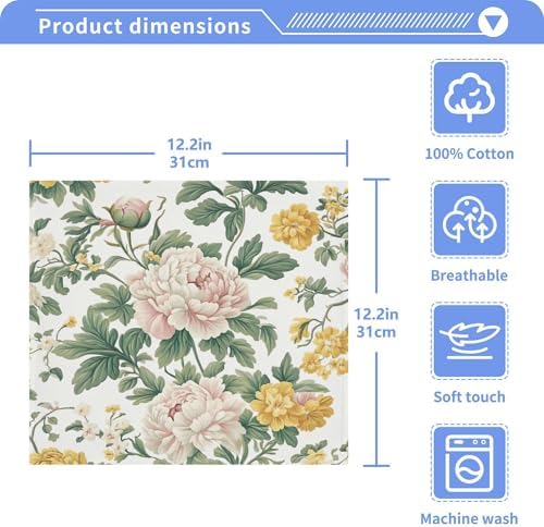 Xigua Peonies Washcloths Set of 2 - 12 x 12 Inch