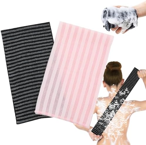 2pcs Exfoliating Washcloth Shower Towel - Black and Pink