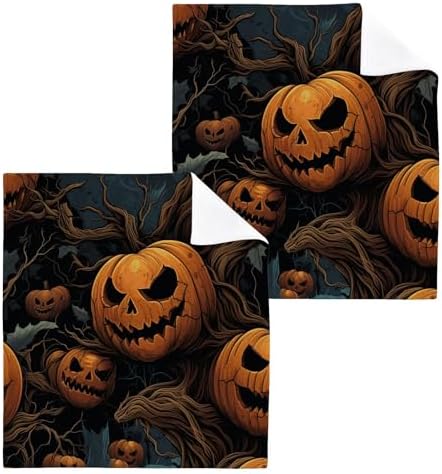 YETTASBIN Halloween Pumpkin Washcloths 2 Pack