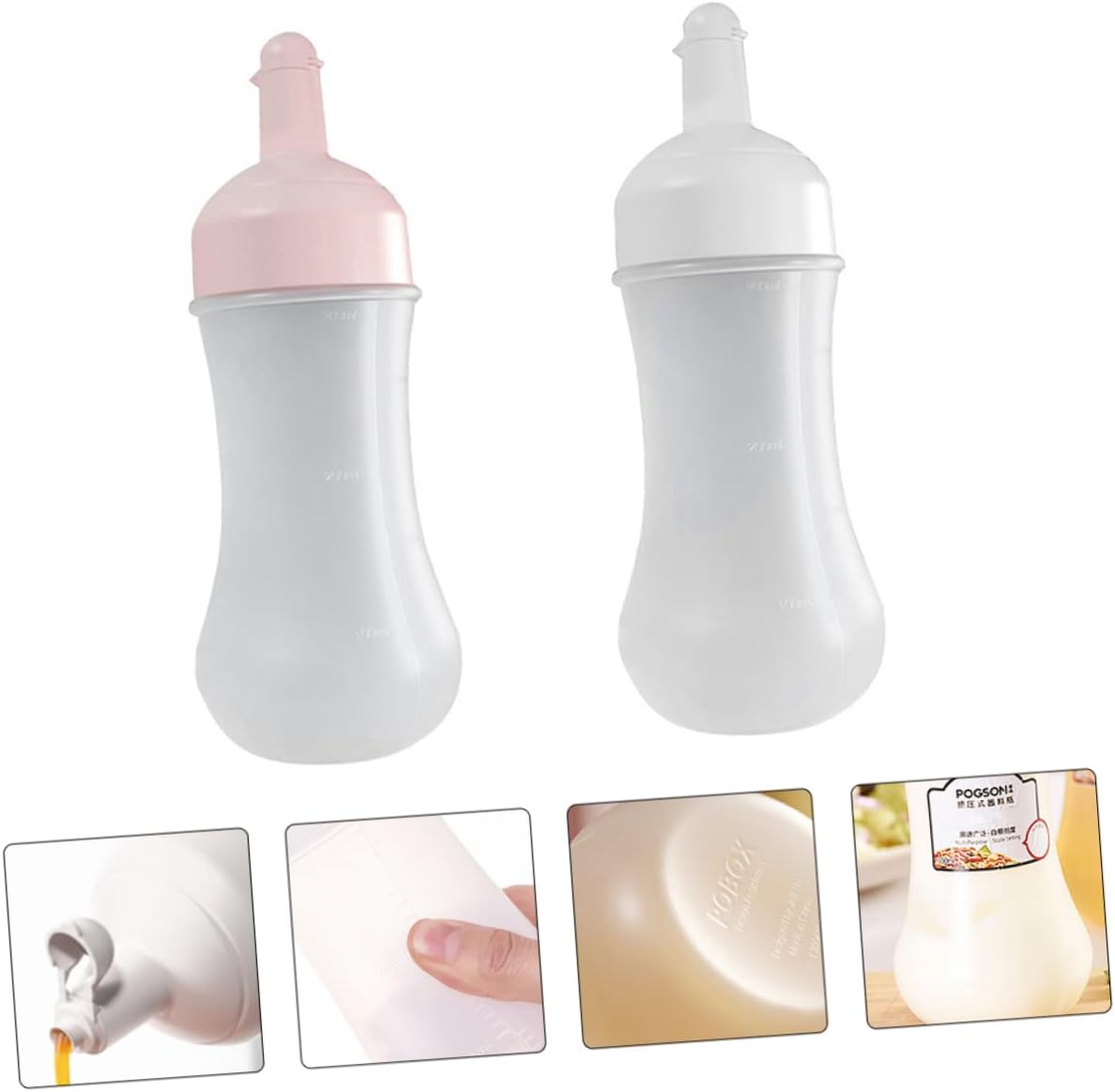 2Pcs 350ml Squeeze Condiment Bottles wScale for Kitchen Use