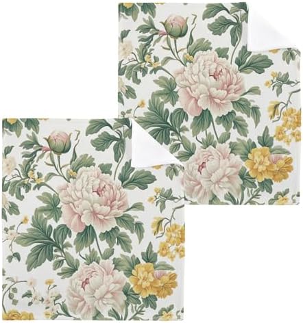 Xigua Peonies Washcloths Set of 2 - 12 x 12 Inch