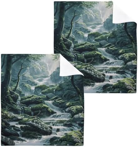 YETTASBIN Forest Washcloths 2 Pack - Soft Absorbent Cotton Face Towels