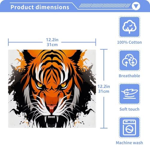YETTASBIN - Tiger Face Towels Soft AbsorbentReusable Eco-Friendly Washcloth 12x12 inch