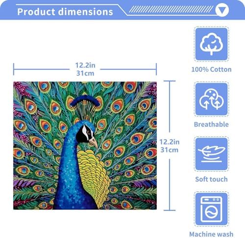 Peacock Washcloths 2 Pack Soft Absorbent Cotton Face Towels