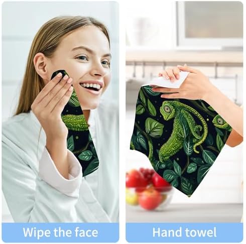 Xigua Green Chameleons Washcloths Set 2-12 X 12 Inch