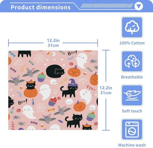 Cat Halloween Washcloth Set -Reusable Soft 12x12 Pkg of 2