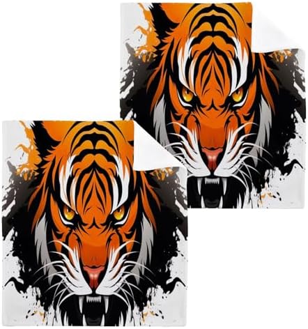 YETTASBIN - Tiger Face Towels Soft AbsorbentReusable Eco-Friendly Washcloth 12x12 inch