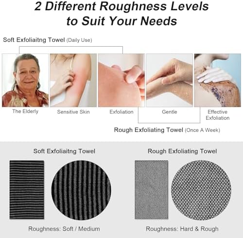 2pcs Exfoliating Washcloth Shower Towel for Body and Back Scrubbing