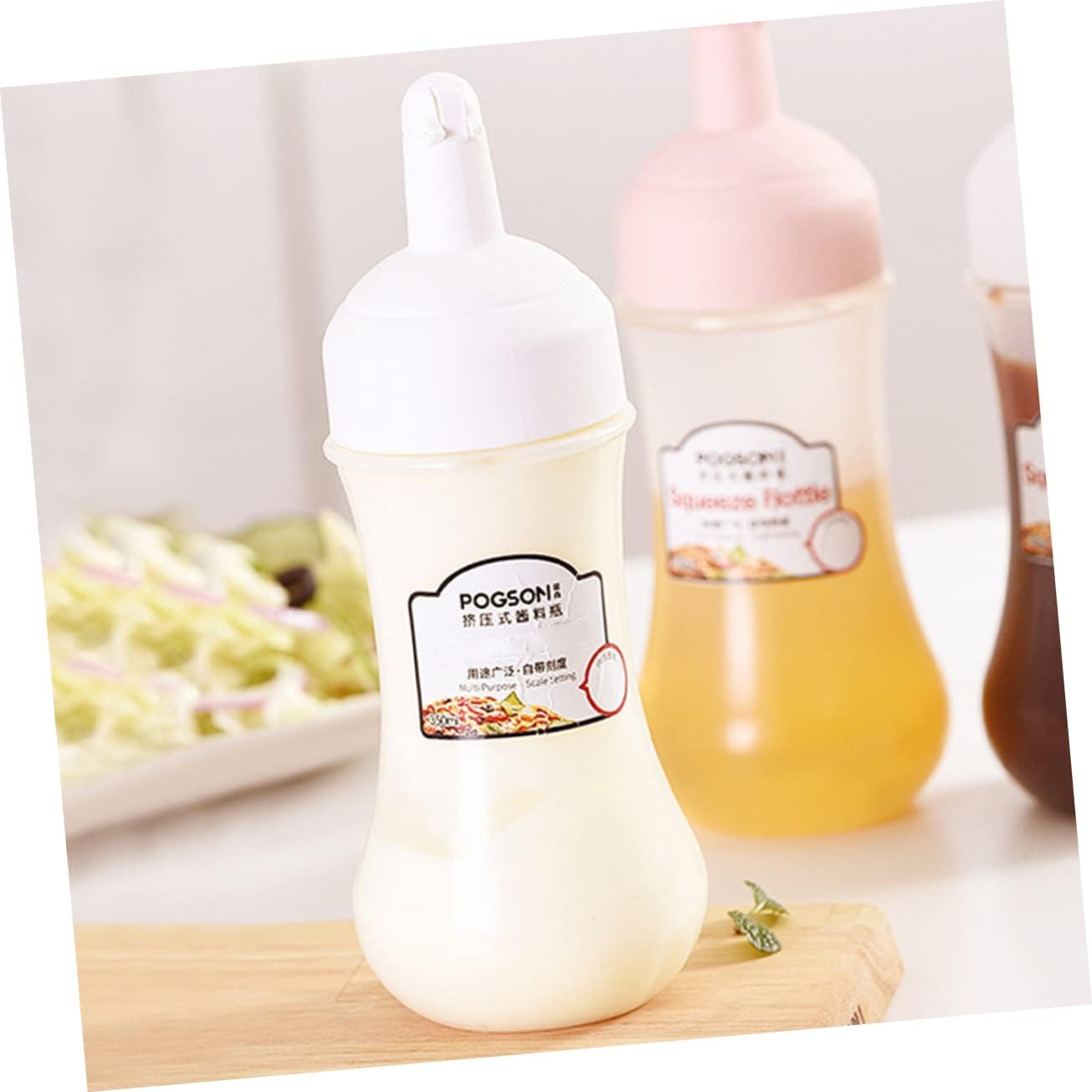 2x 350ml Squeeze Bottles Kitchen Condiment Dressing Dispensers
