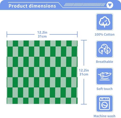 St Patricks Day Plaid 12x12 Washcloth Set - Soft Reusable