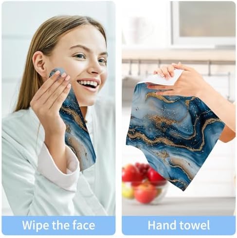 Blue Gold Marble Washcloths 2 Pack Soft Absorbent Towels