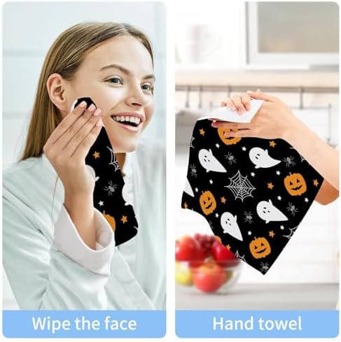 Halloween Pumpkin Ghost Soft Washcloths 12x12 Reusable Face Towels for Kids