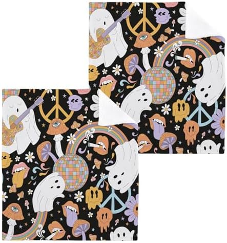 Halloween Ghost Soft Absorbent Face Towels 12x12 In Reusable Washcloth