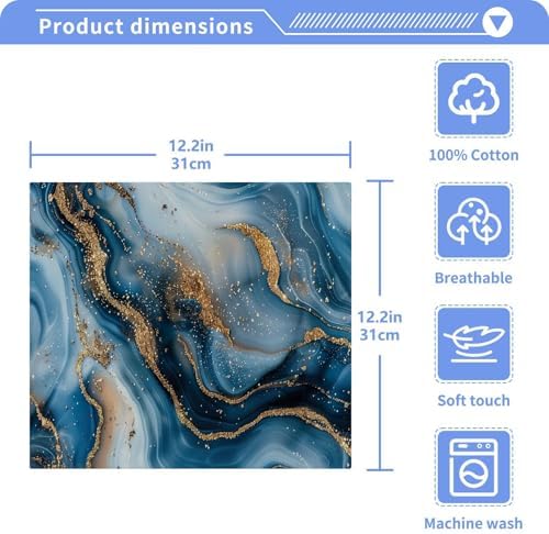Blue Gold Marble Washcloths 2 Pack Soft Absorbent Towels