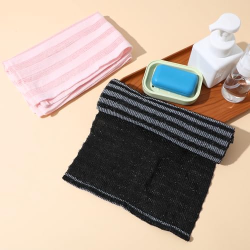 2pcs Exfoliating Washcloth Shower Towel - Black and Pink