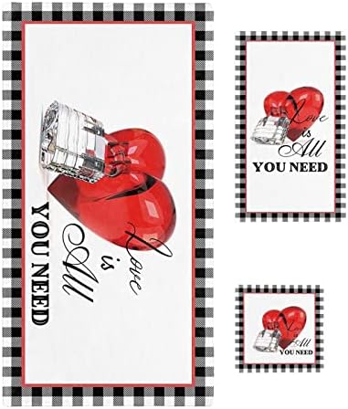 Multifunctional Valentines Bath Towels w Love Plaid Design