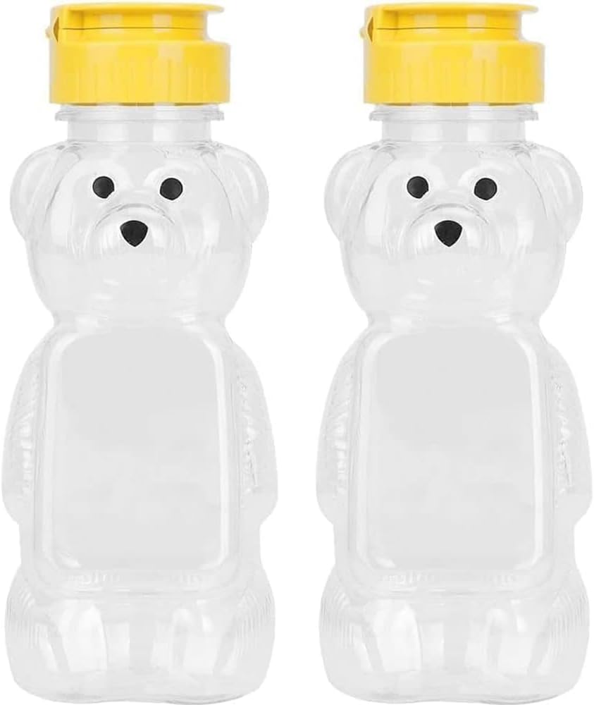 2Pcs Yellow Bear Honey Squeeze Bottles with Flip-top Lid