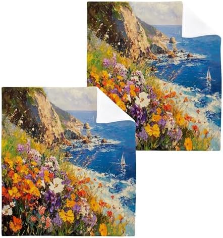 Xigua Beautiful Seascape Washcloths Set of 2 12x12 Inch