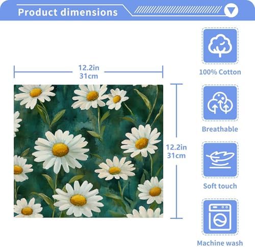 Xigua White Daisies Washcloths Set of 2 12x12 Inch