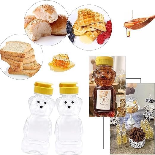 2Pcs Yellow Bear Honey Squeeze Bottles with Flip-top Lid