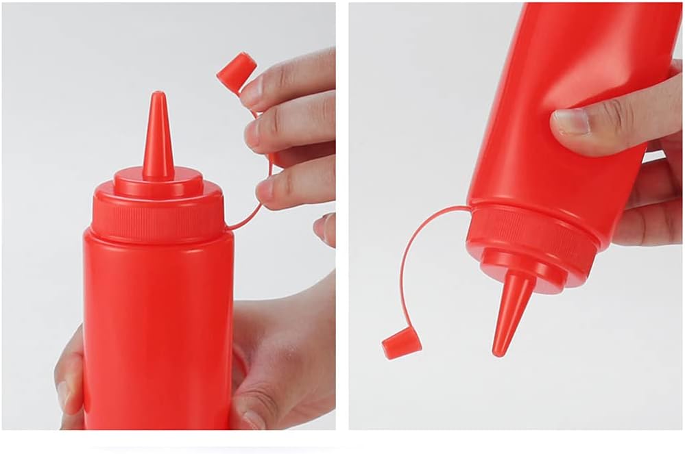 Sleek 3-Piece Squeeze Dispenser for Ketchup Mustard and Vinegar in Red