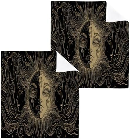 Xigua Sun and Moon Washcloths Set of 2 - 12x12 Inch