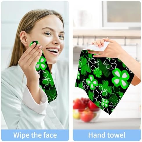 St Patricks Day Clover Washcloth Set - Soft Absorbent Face Towels