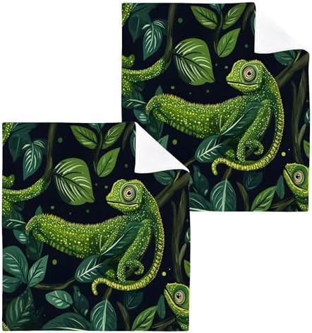Xigua Green Chameleons Washcloths Set 2-12 X 12 Inch