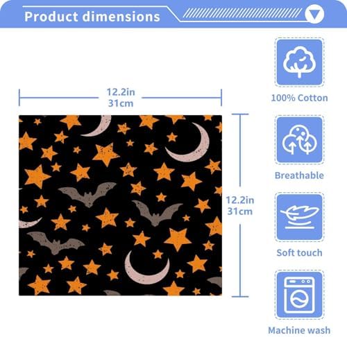 Halloween Bat Star Washcloth Set Soft Reusable 12x12 inch