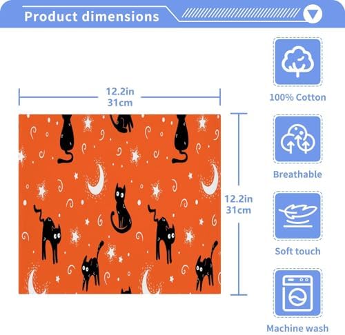 Pumpkin Cat Washcloth Set Halloween Washable Towels for Cats Kids