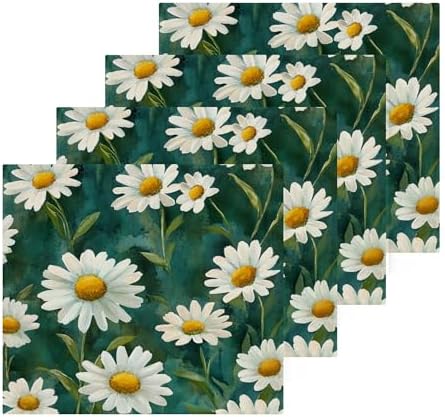 Xigua White Daisies Washcloths Set of 2 12x12 Inch