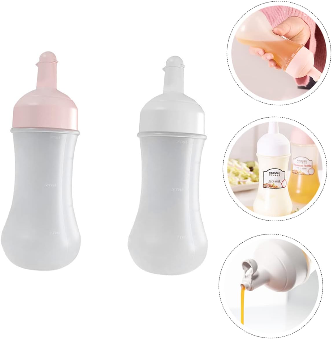2x 350ml Squeeze Bottles Kitchen Condiment Dressing Dispensers