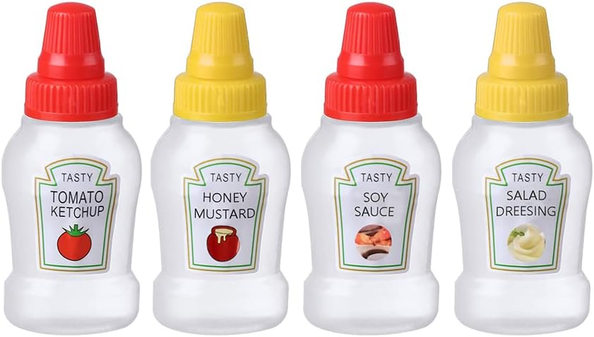 4 Piece Set Compact Squeeze Bottle Portable Reusable Lunchbox Condiment Dispenser