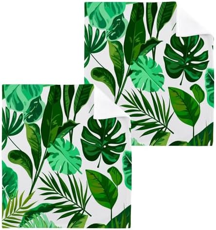 Tropical Green Palm Pure Cotton Washcloths 2-Pack