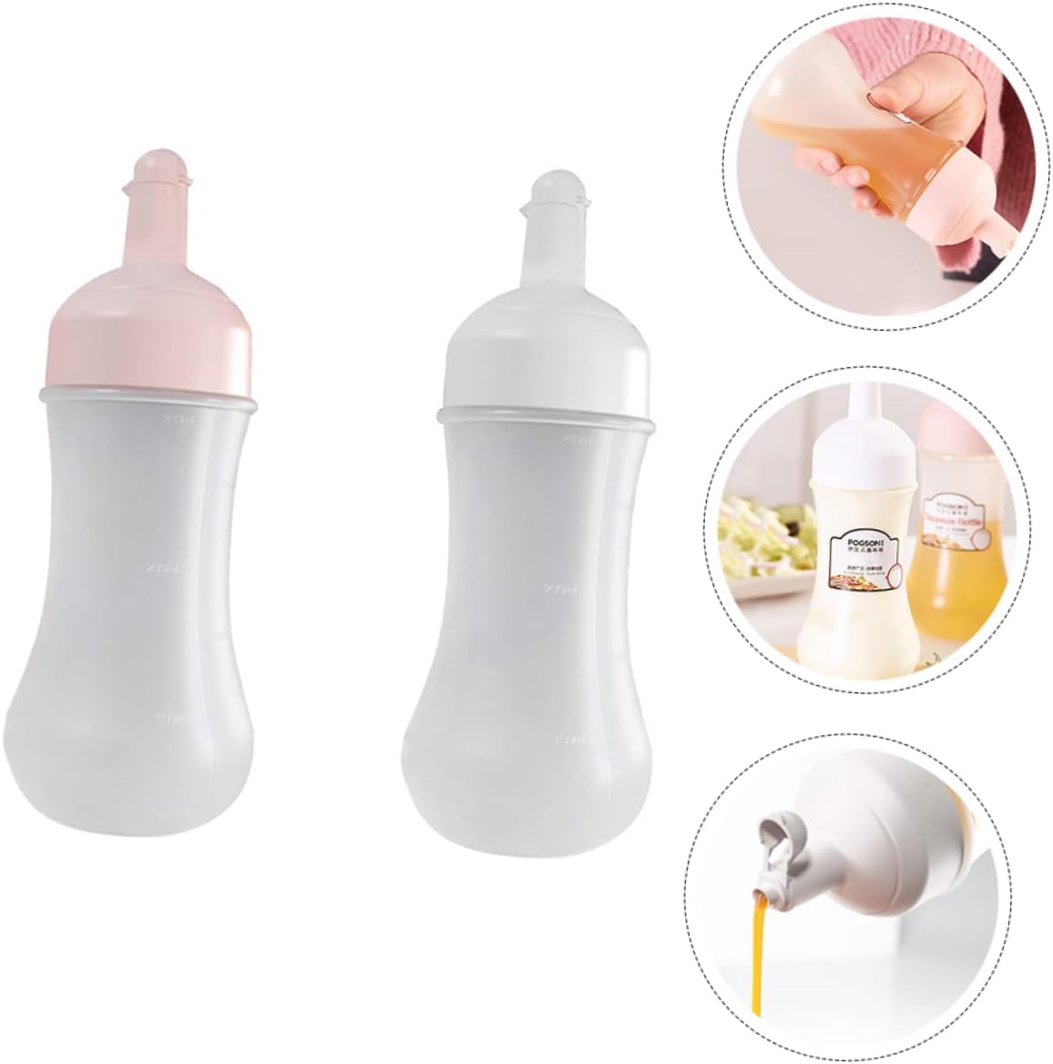 2Pcs 350ml Squeeze Condiment Bottles wScale for Kitchen Use