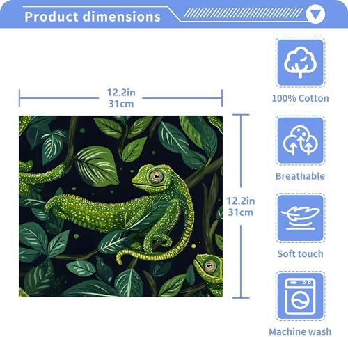 Xigua Green Chameleons Washcloths Set 2-12 X 12 Inch