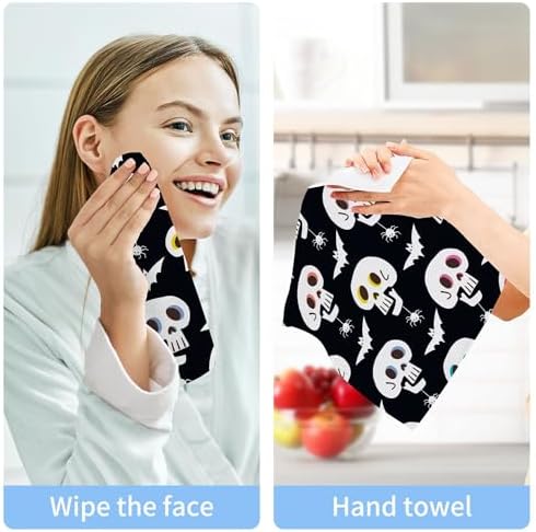 Xigua Halloween Skull Washcloth Set - Fast Durable Towels for Kitchen and Travel