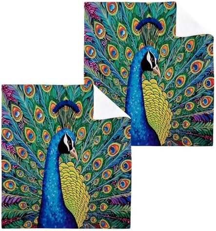 Peacock Washcloths 2 Pack Soft Absorbent Cotton Face Towels
