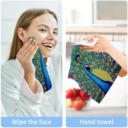Peacock Washcloths 2 Pack Soft Absorbent Cotton Face Towels