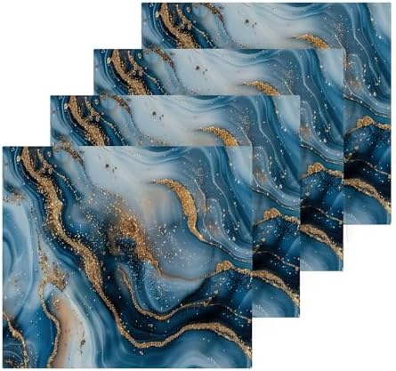 Blue Gold Marble Washcloths 2 Pack Soft Absorbent Towels