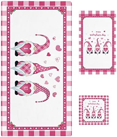Adorable 3-Piece Check Gnomes Buffalo Border Travel Travel Towels