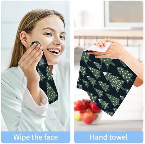 Xigua Christmas Tree Washcloth Set 2-12x12 Fast Drying Ultra Soft Machine Washable