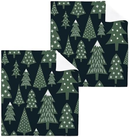 Xigua Christmas Tree Washcloth Set 2-12x12 Fast Drying Ultra Soft Machine Washable