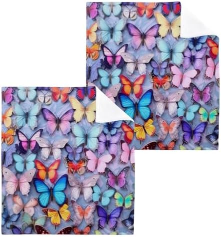 YETTASBIN Butterfly Washcloths 2 Pack Soft Absorbent Cotton Towels