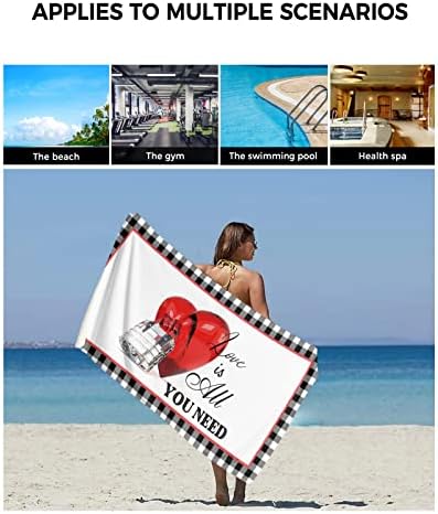 Multifunctional Valentines Bath Towels w Love Plaid Design