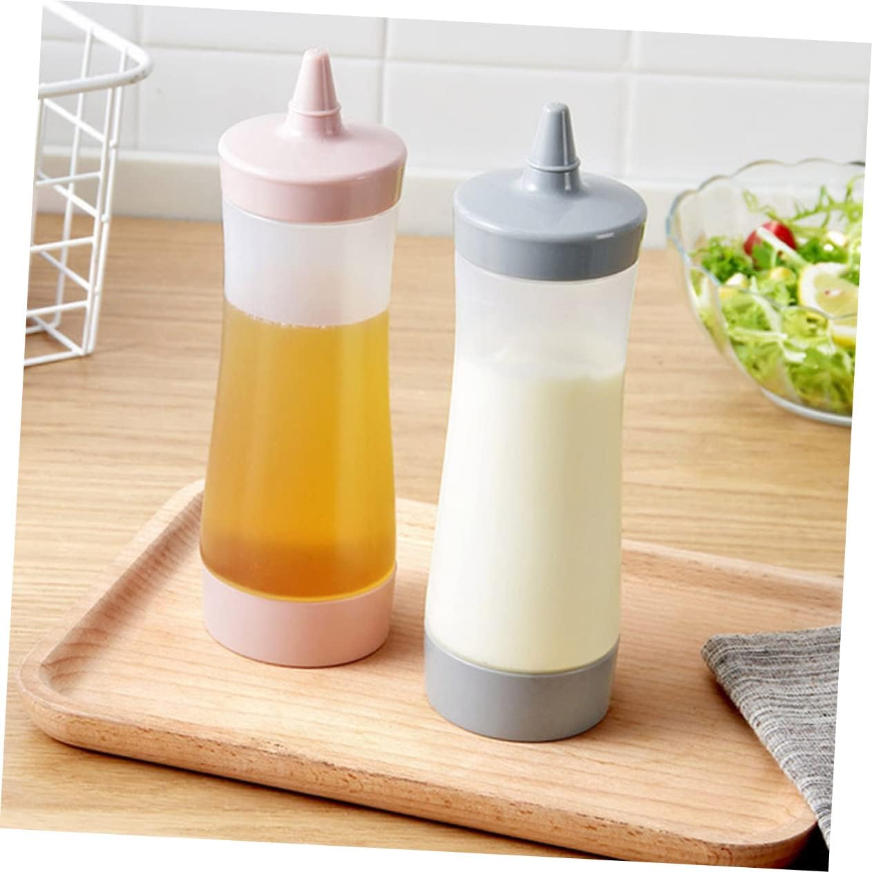 Mikinona Squeeze Bottle 350ml Reusable Leakproof TranslucentCondiment Dispenser