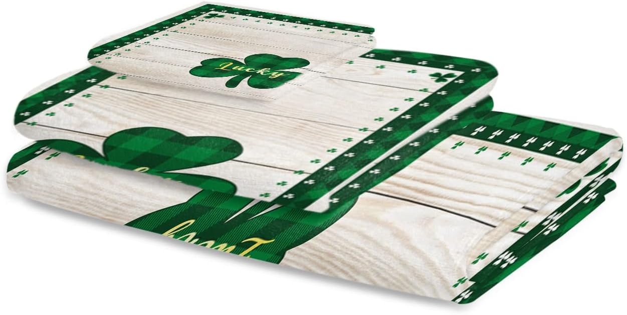 ZOE GARDEN Buffalo Plaid Check Shamrock Bath Towels Set