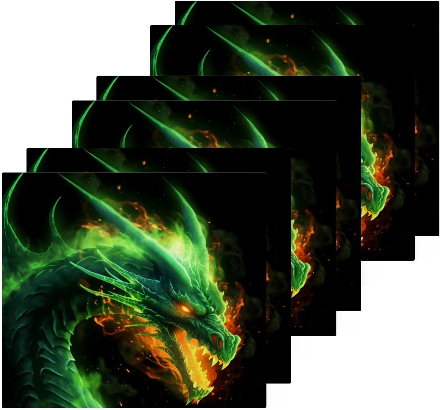 Green Fire Dragon Washcloth Set 2 x 12x12 inch Soft Cotton Face Towels