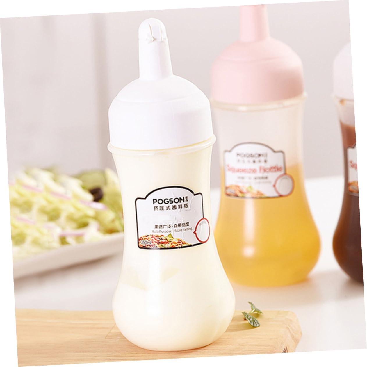 2Pcs 350ml Squeeze Condiment Bottles wScale for Kitchen Use